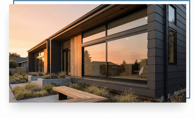 Modern sliding windows with large glass panels showcasing unobstructed views, enhancing natural light and contemporary home aesthetics in Kansas City.