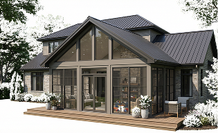 Modern home exterior featuring large windows and a spacious deck, illustrating energy-efficient design options relevant to siding choices for Kansas City homes.